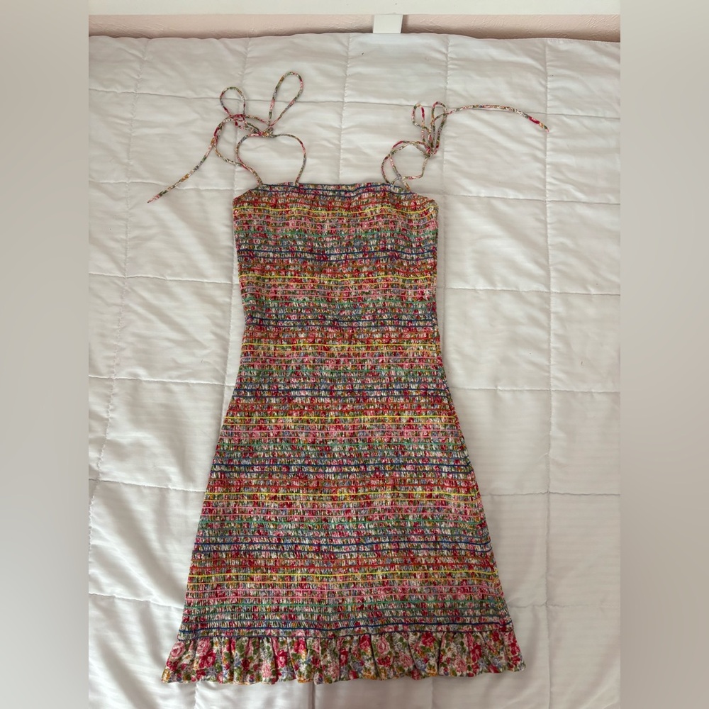 The Impeccable Pig Orange Brown Smocked Mini Sundress